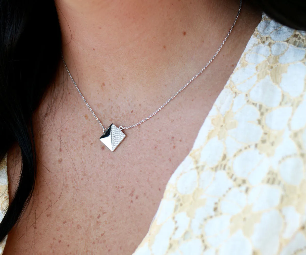Square Pavé Crystal Gold Necklace