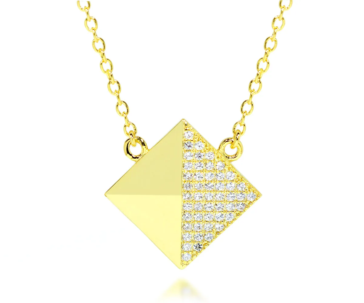 Square Pavé Crystal Gold Necklace