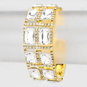 Square Stoned Pageant Bracelet on Gold | Evening Bracelet | 265325