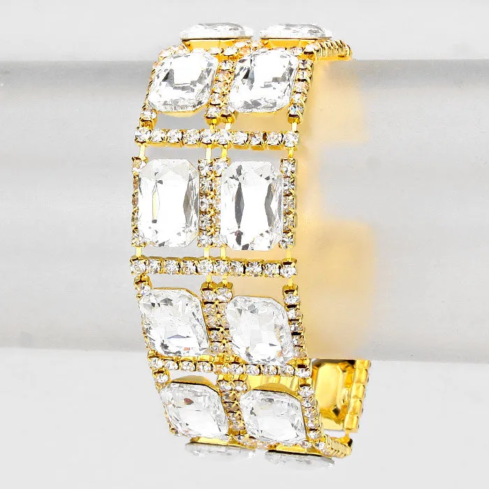 Square Stoned Pageant Bracelet on Gold | Evening Bracelet | 265325