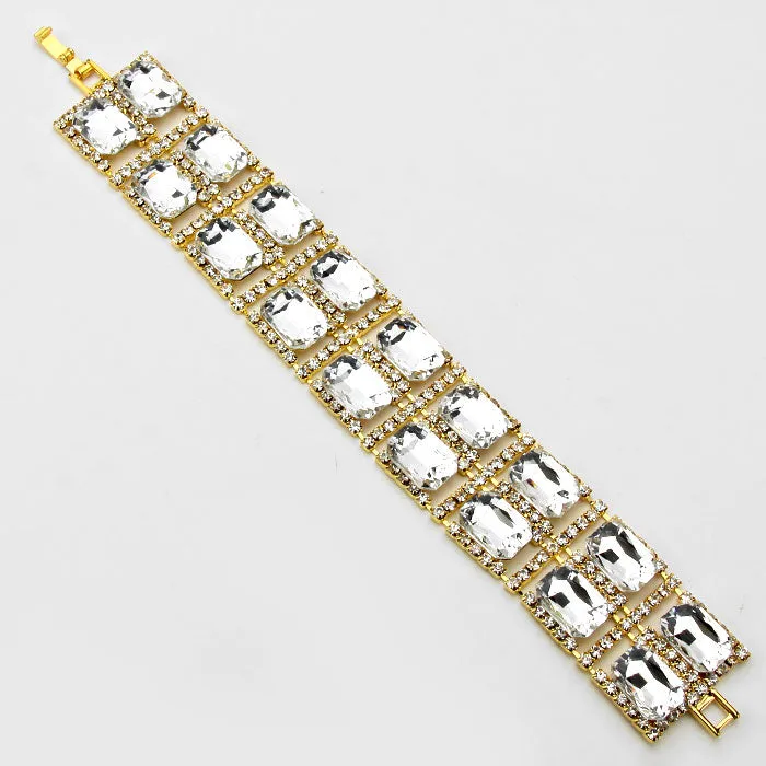 Square Stoned Pageant Bracelet on Gold | Evening Bracelet | 265325