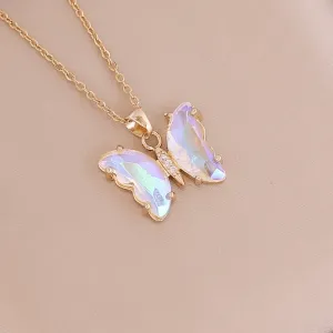 Stainless Steel Chain Butterfly Pendant Necklace Crystal Choker