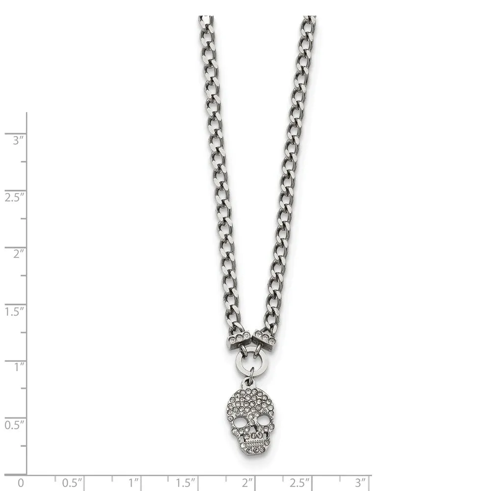 Stainless Steel Polished Crystal Skull Necklace