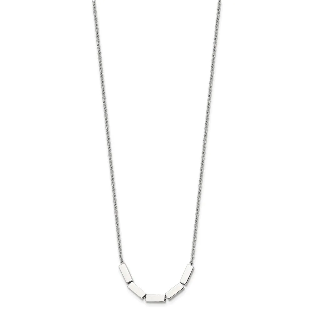 Stainless Steel Polished Rectangle Beaded w/2in ext. 16.5in Necklace