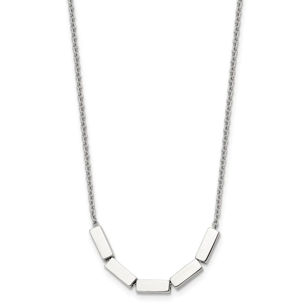 Stainless Steel Polished Rectangle Beaded w/2in ext. 16.5in Necklace