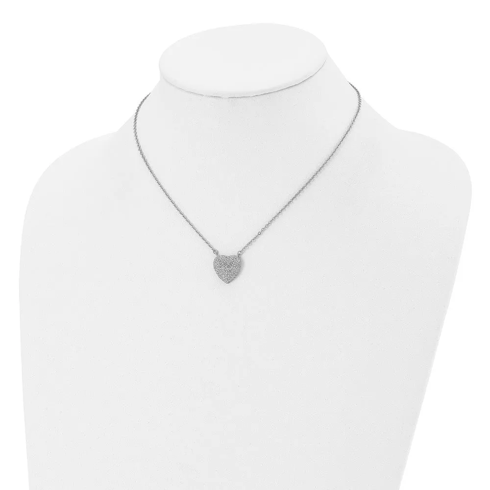 Stainless Steel Polished w/Preciosa Crystal Heart 16in w/2in ext Necklace