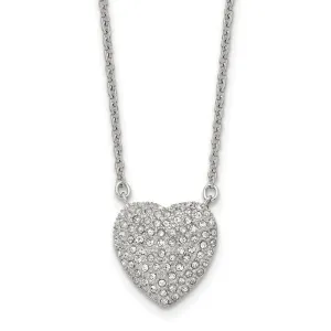 Stainless Steel Polished w/Preciosa Crystal Heart 16in w/2in ext Necklace