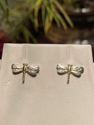 Sterling Silver and Gold Plated Dragonfly Earrings