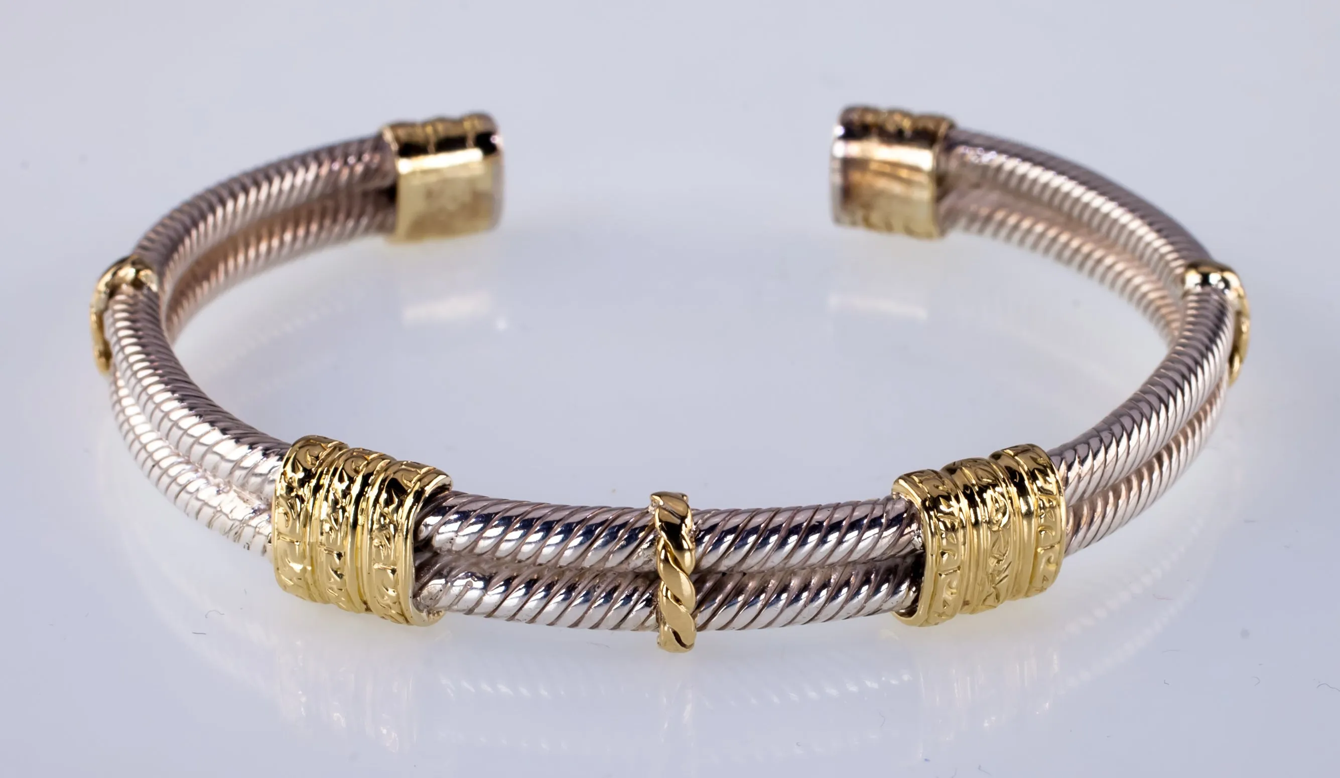 Sterling Silver Cable and 18k Yellow Gold Cuff Bracelet