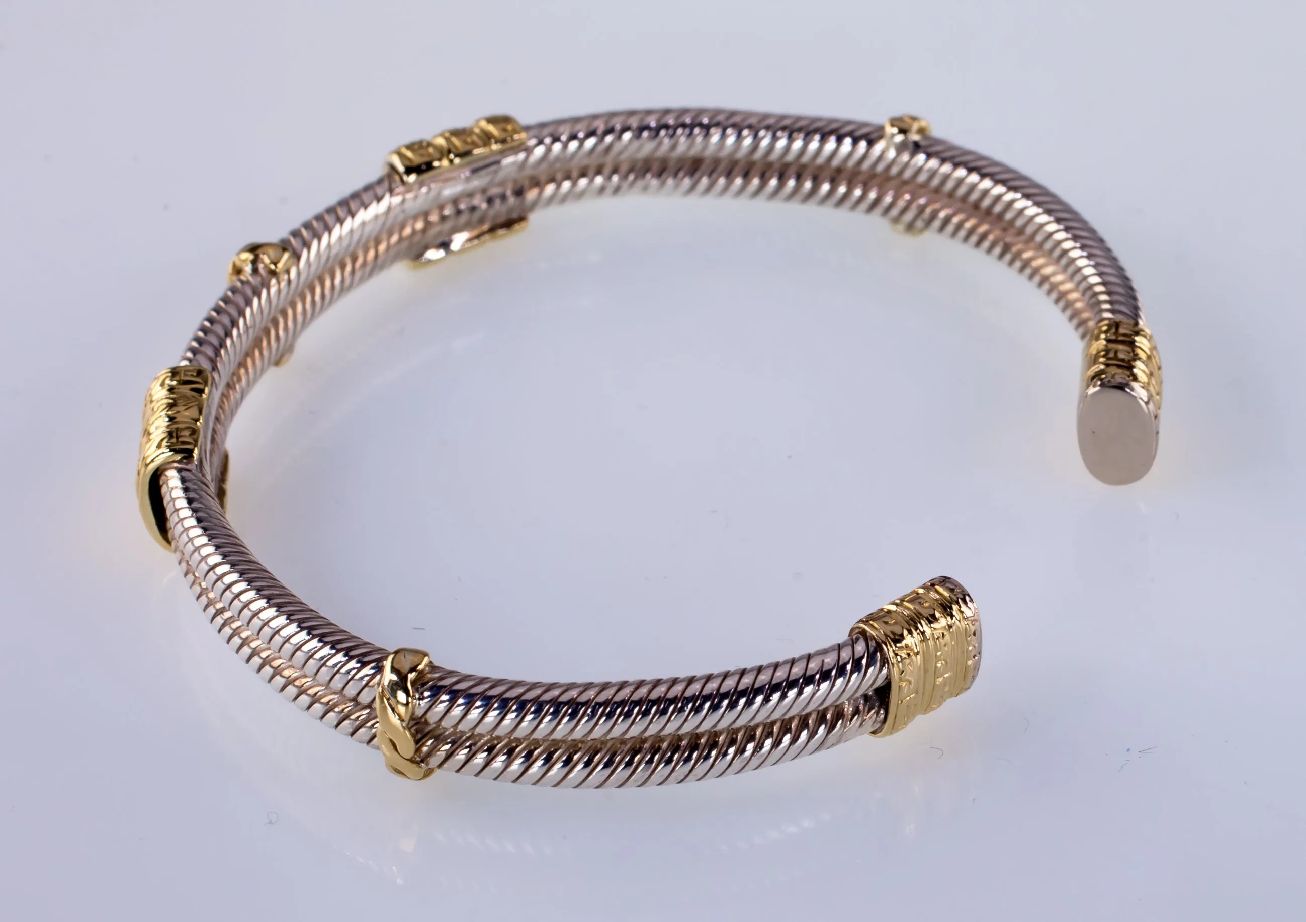 Sterling Silver Cable and 18k Yellow Gold Cuff Bracelet