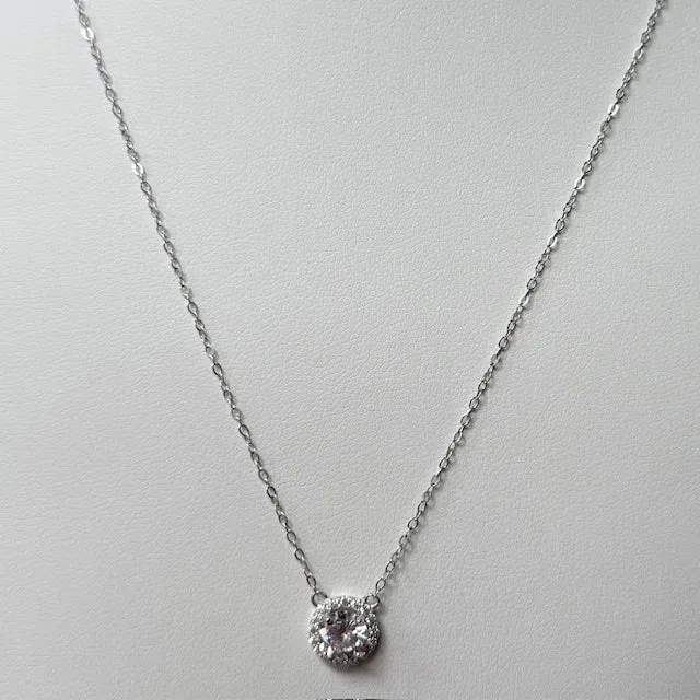 Sterling Silver Circle Crystal Necklace