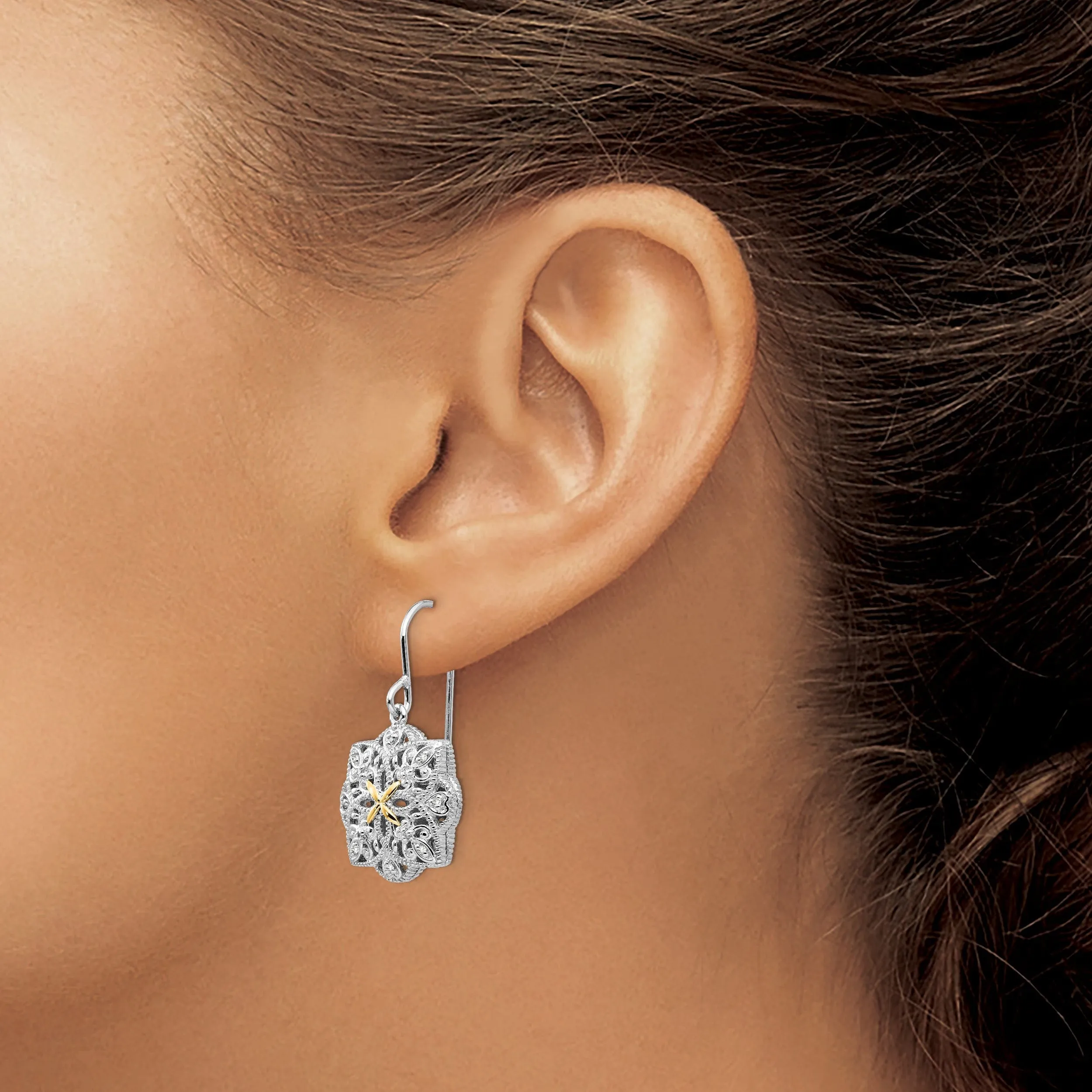 Sterling Silver Gold Diamond Vintage Earrings