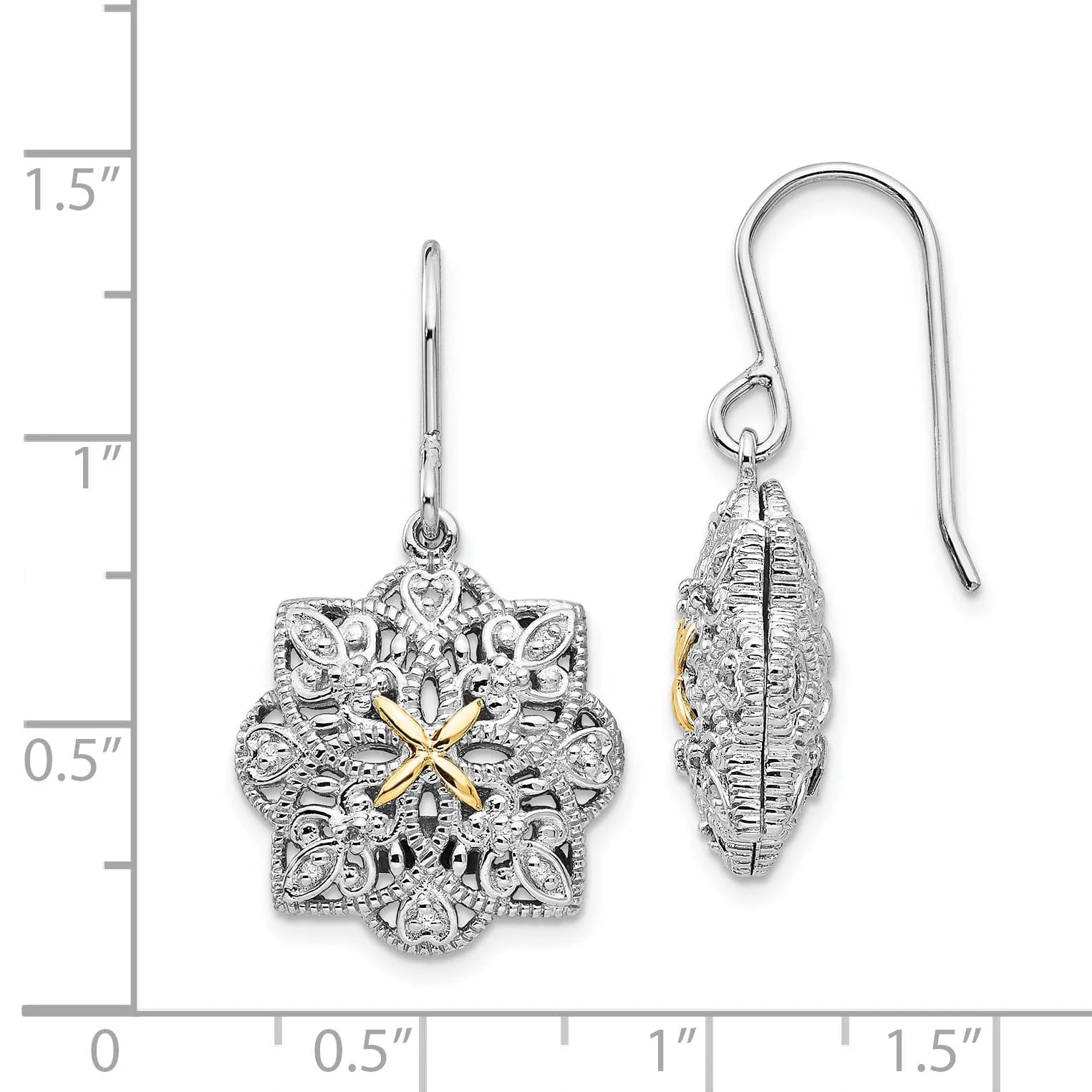 Sterling Silver Gold Diamond Vintage Earrings