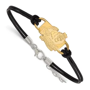 Sterling Silver Gold-plated Old Dominion University Small Center Black Leather 7 inch Bracelet with Extender