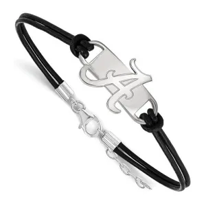 Sterling Silver LogoArt University of Alabama Small Center Leather Bracelet
