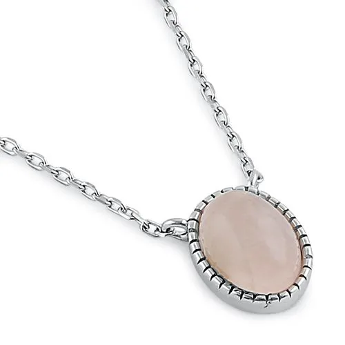 Sterling Silver Rose Quartz Oval Stone Necklace