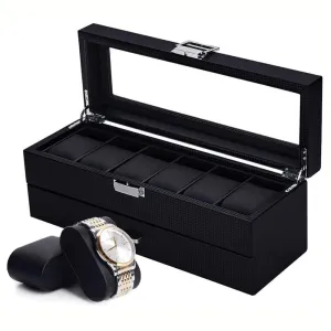 StitchesandTweed 6 Slot Watch Box 2 Tier Organizer - Matte Black