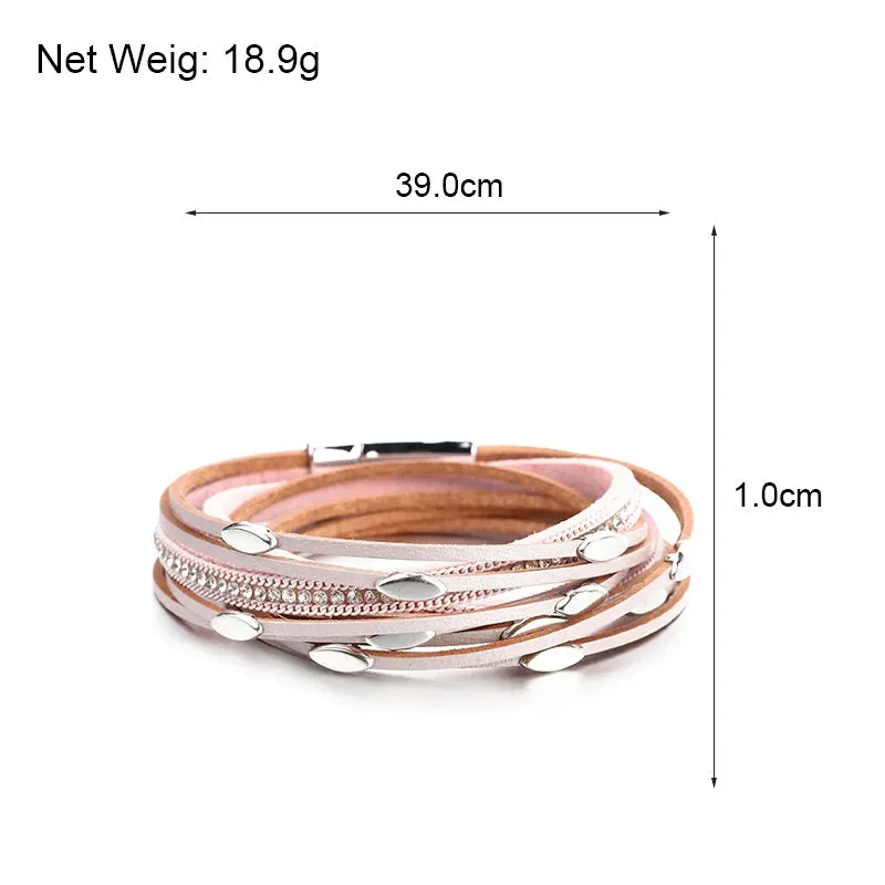 Strip Leather Charm Multilayer Wrap Bracelet