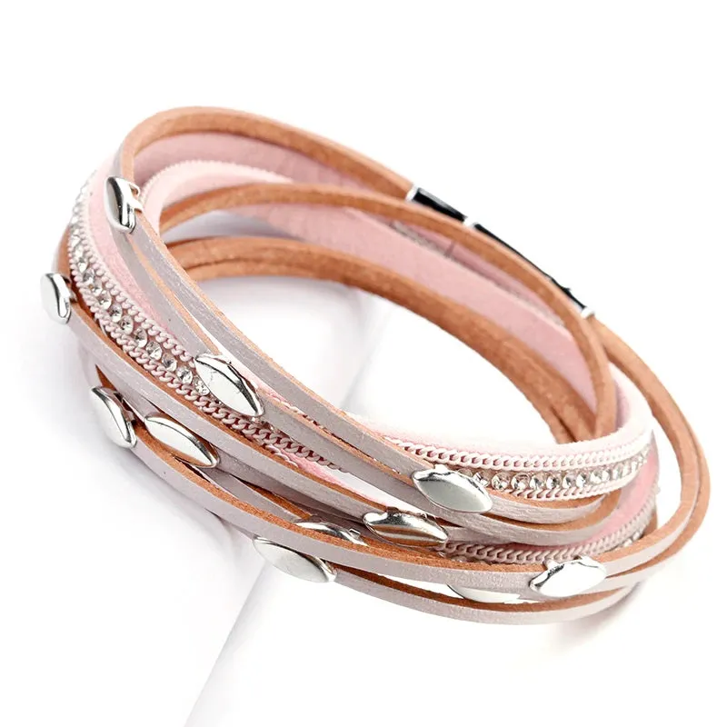 Strip Leather Charm Multilayer Wrap Bracelet