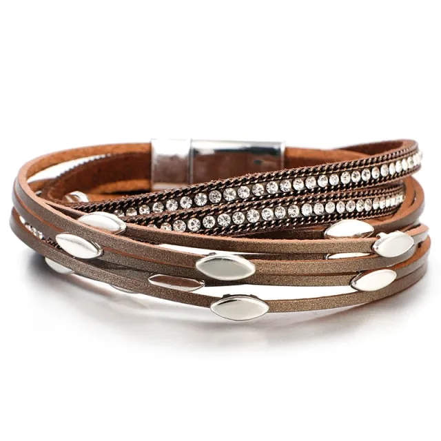 Strip Leather Charm Multilayer Wrap Bracelet