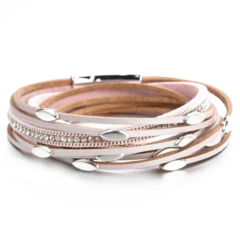 Strip Leather Charm Multilayer Wrap Bracelet