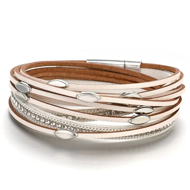 Strip Leather Charm Multilayer Wrap Bracelet