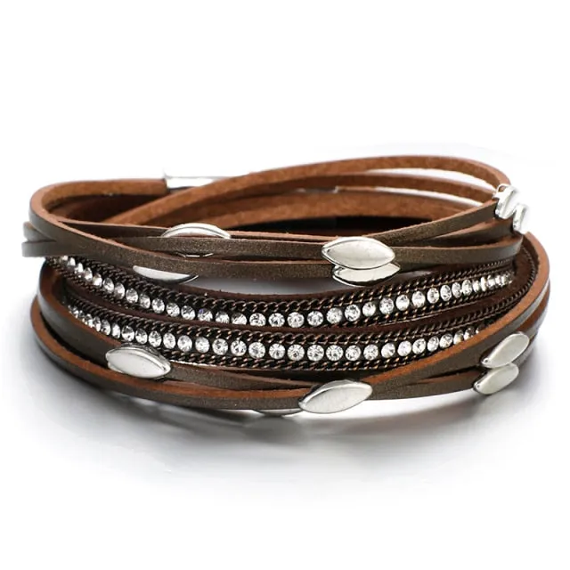 Strip Leather Charm Multilayer Wrap Bracelet