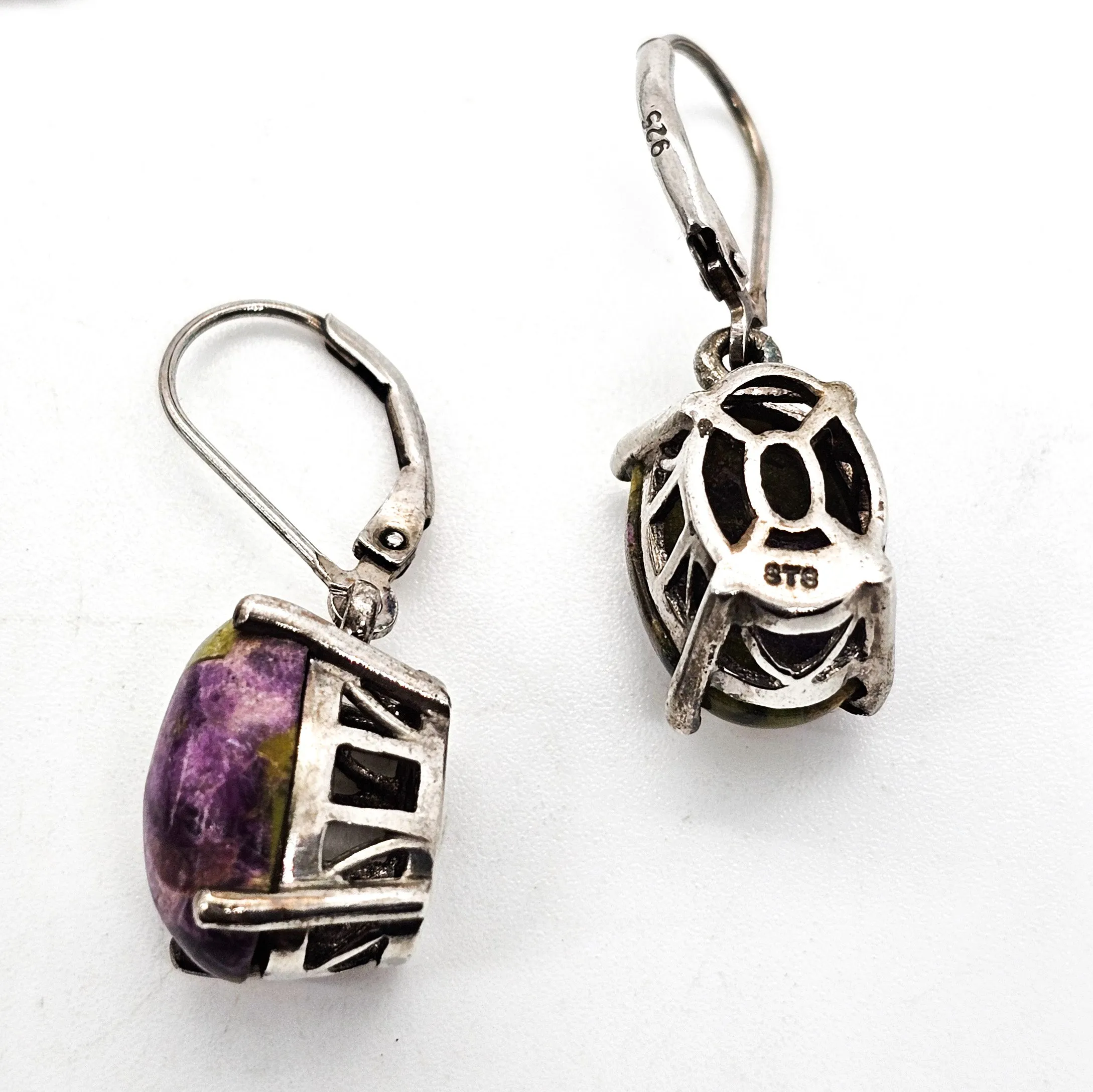 STS Atlantisite Stichtite Chuck Clemency vintage sterling silver earrings and necklace set