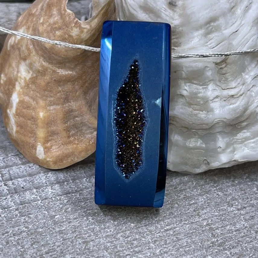 Stunning Colbalt Blue Drusy Bar Necklace