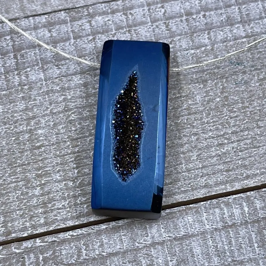 Stunning Colbalt Blue Drusy Bar Necklace