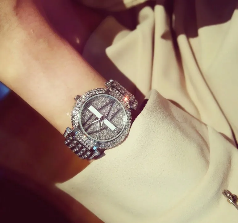 Stylish Women’s Diamond Watch – Stainless Steel Band