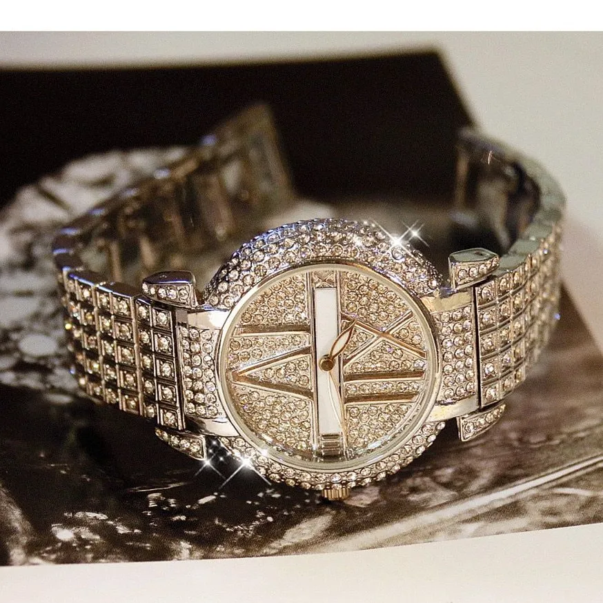Stylish Women’s Diamond Watch – Stainless Steel Band