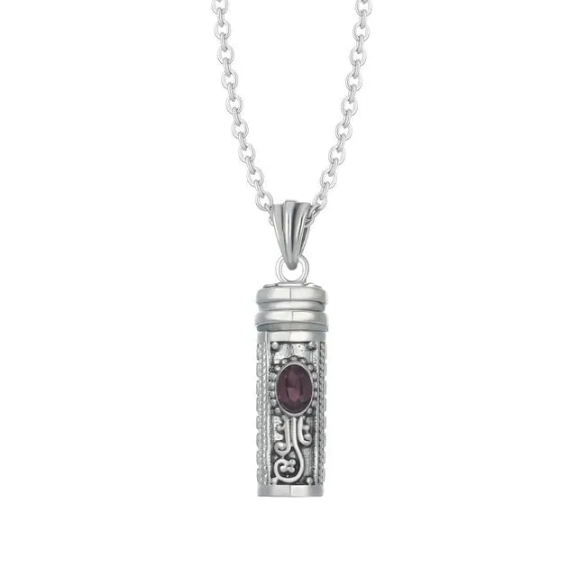 Stylized Birthstone Ashes Cylinder Pendant Necklace