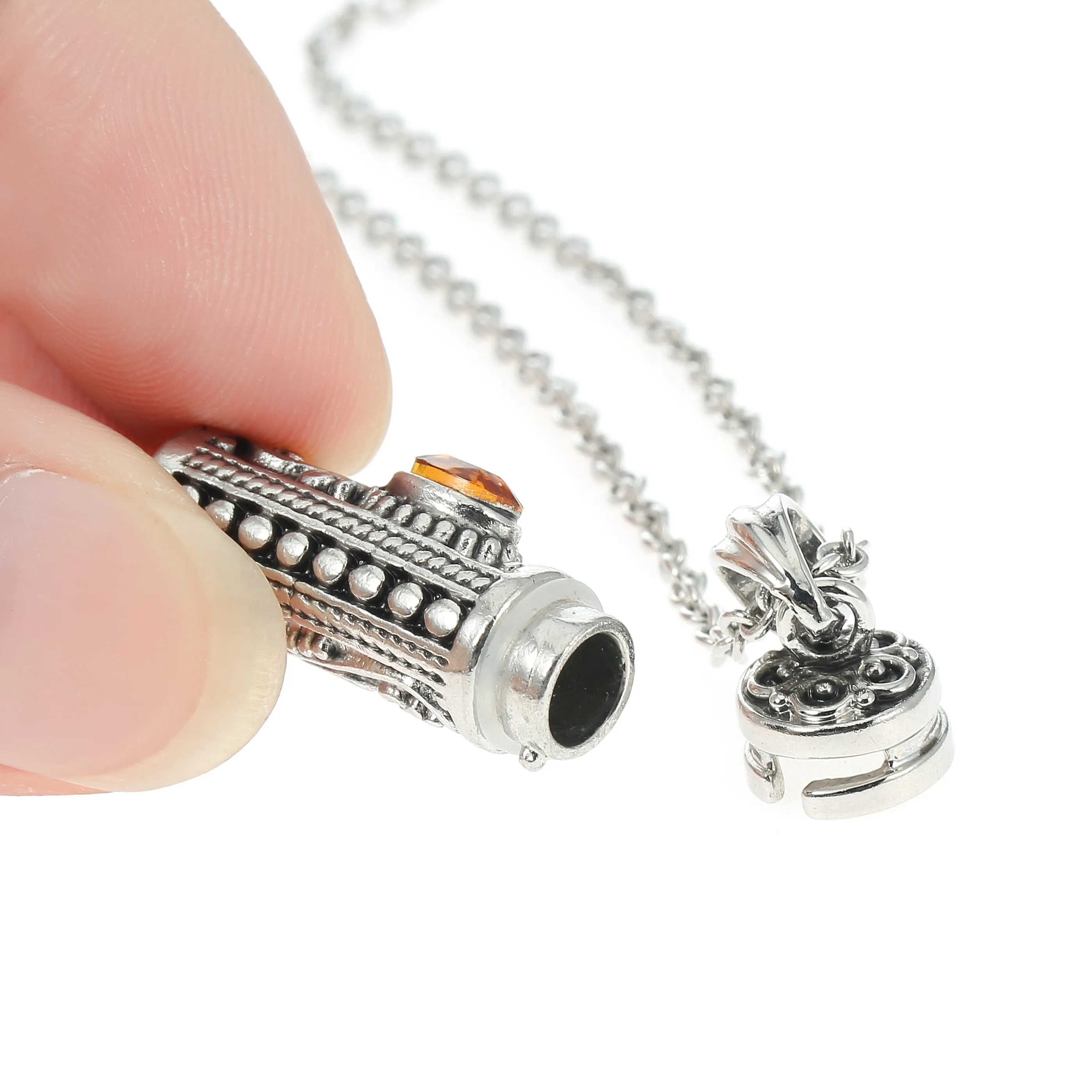 Stylized Birthstone Ashes Cylinder Pendant Necklace