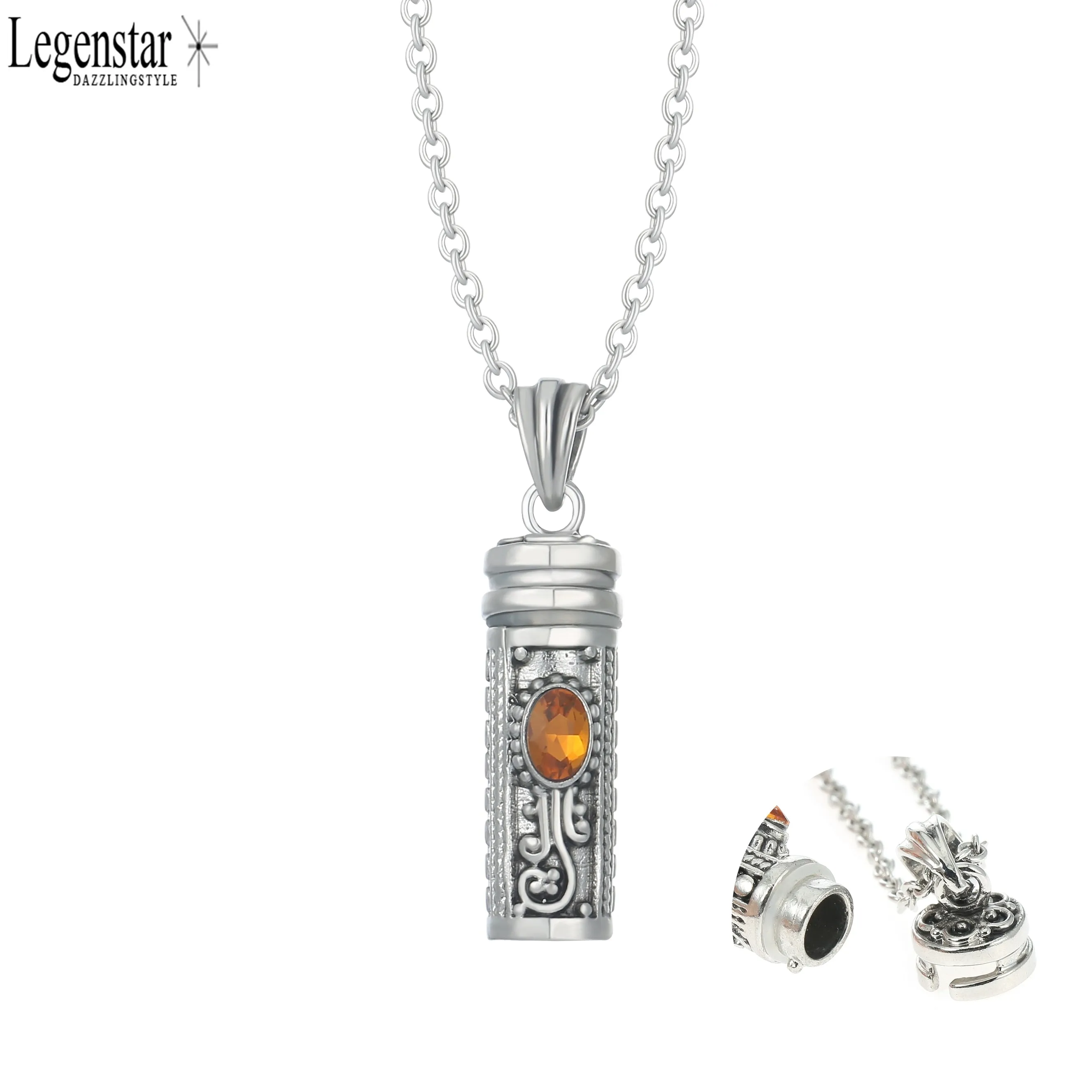 Stylized Birthstone Ashes Cylinder Pendant Necklace