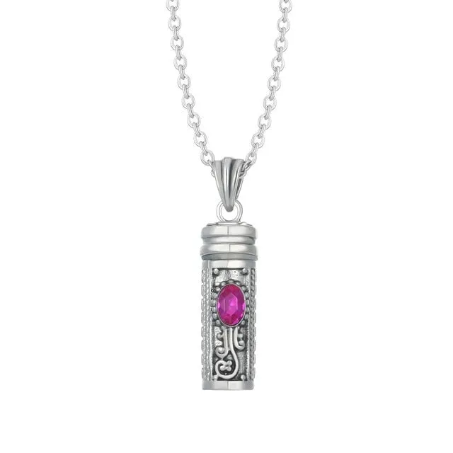 Stylized Birthstone Ashes Cylinder Pendant Necklace