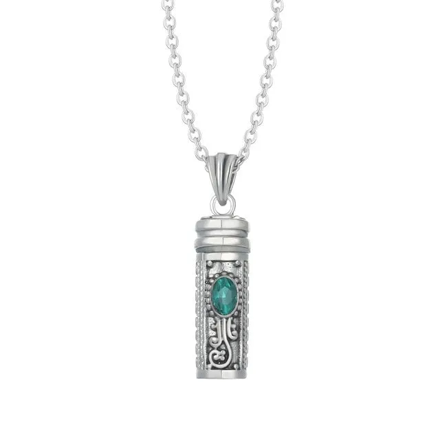 Stylized Birthstone Ashes Cylinder Pendant Necklace
