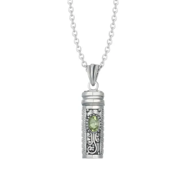 Stylized Birthstone Ashes Cylinder Pendant Necklace