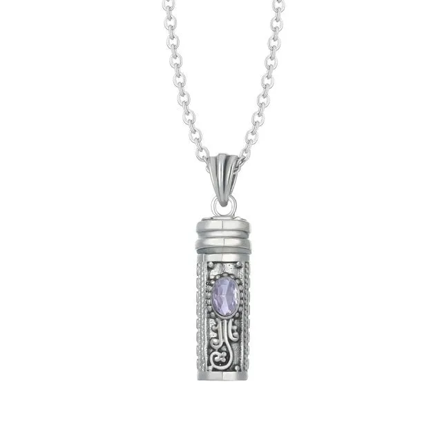 Stylized Birthstone Ashes Cylinder Pendant Necklace