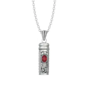 Stylized Birthstone Ashes Cylinder Pendant Necklace