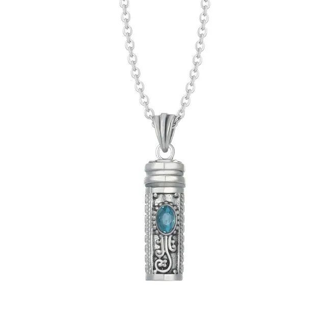 Stylized Birthstone Ashes Cylinder Pendant Necklace