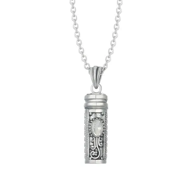 Stylized Birthstone Ashes Cylinder Pendant Necklace