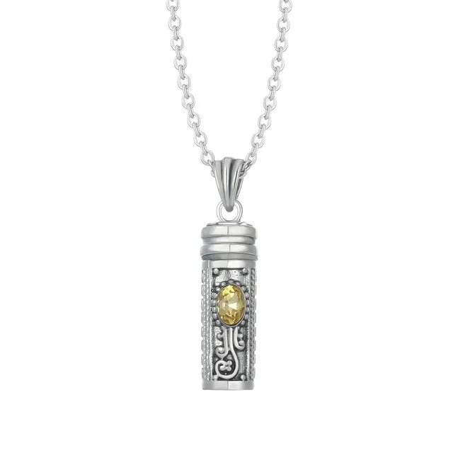 Stylized Birthstone Ashes Cylinder Pendant Necklace