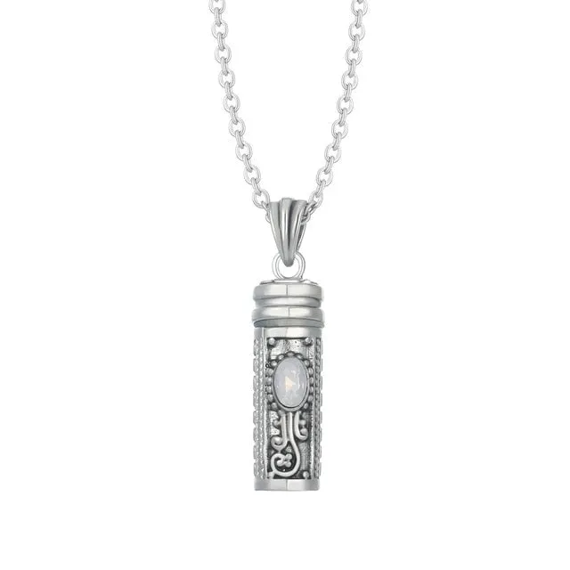 Stylized Birthstone Ashes Cylinder Pendant Necklace