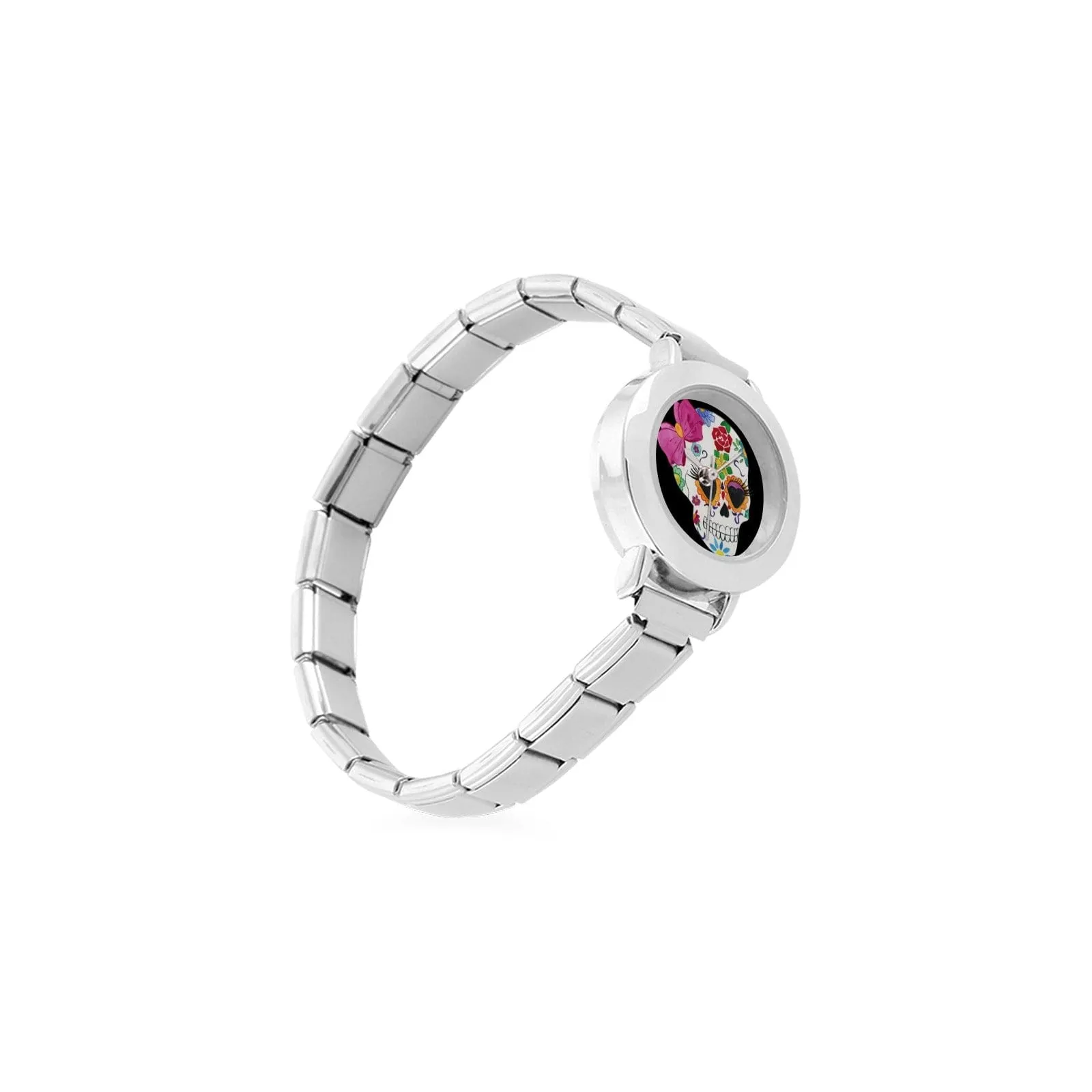 Sugar Skull With Pink Bow Women's Italian Charm Watch