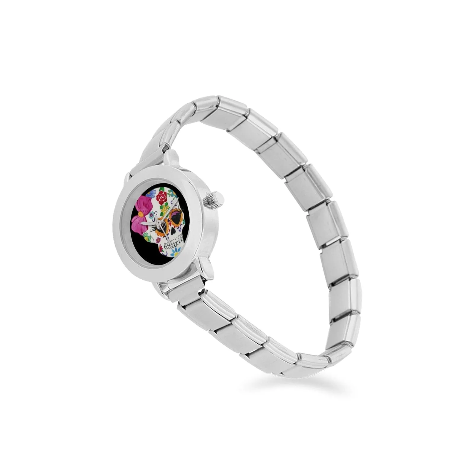 Sugar Skull With Pink Bow Women's Italian Charm Watch