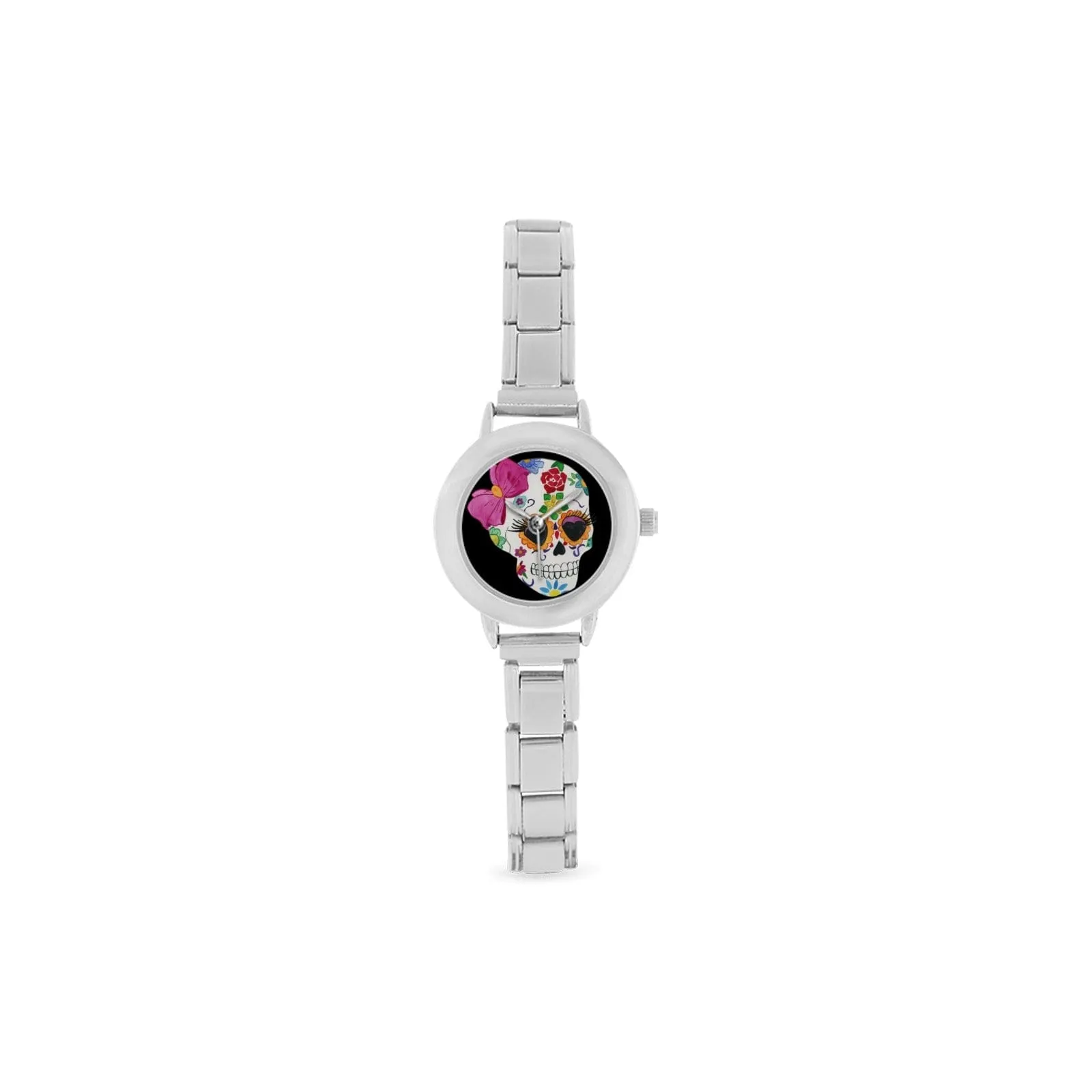 Sugar Skull With Pink Bow Women's Italian Charm Watch