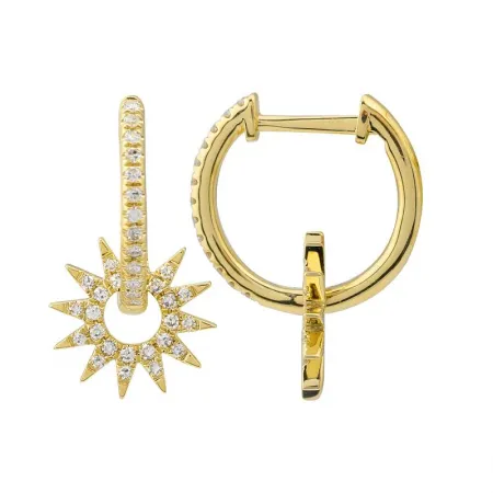 SUNBURST DIAMOND CHARM HOOP EARRINGS
