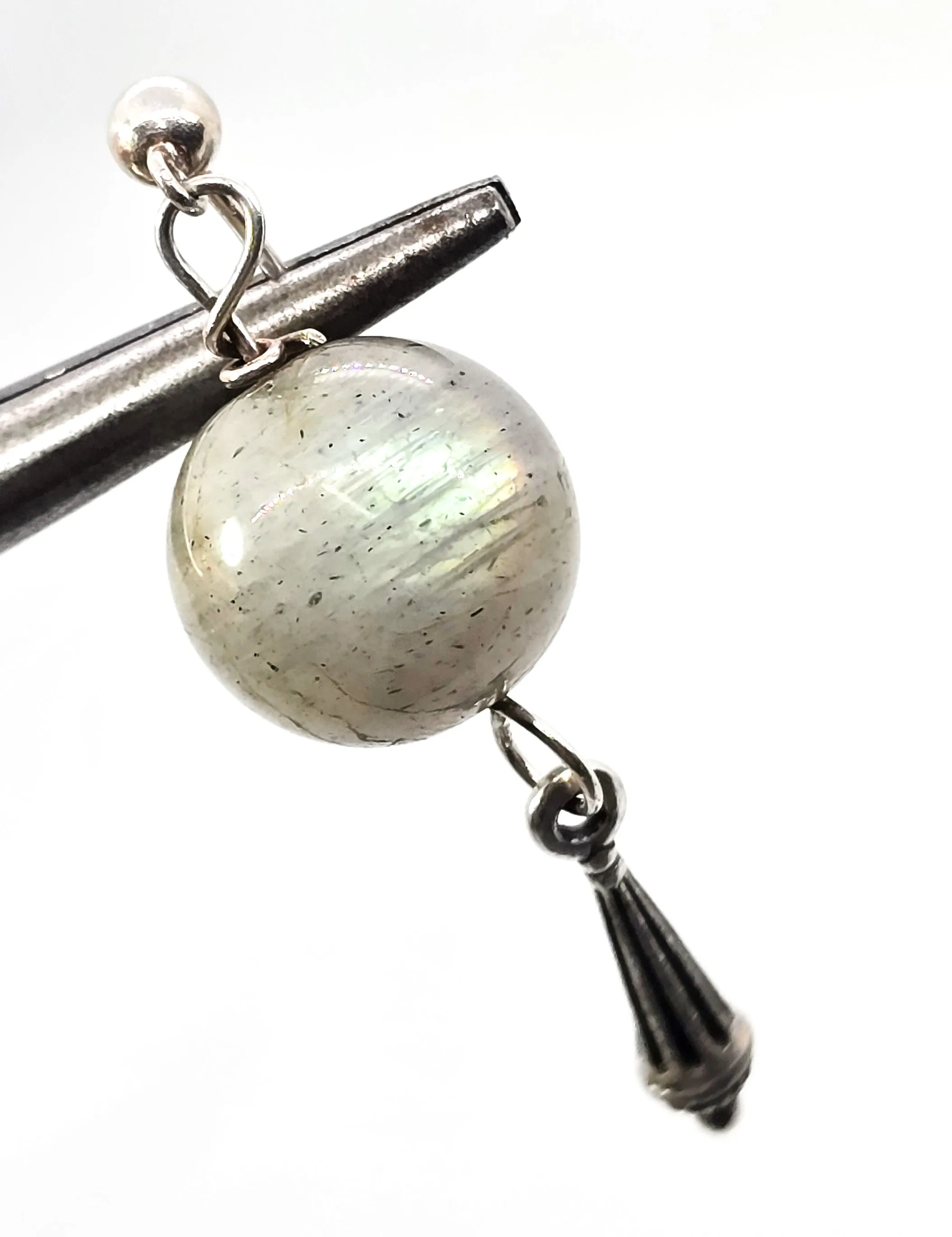 Sunset purple labradorite large 13.8mm beaded sterling silver drop earrings