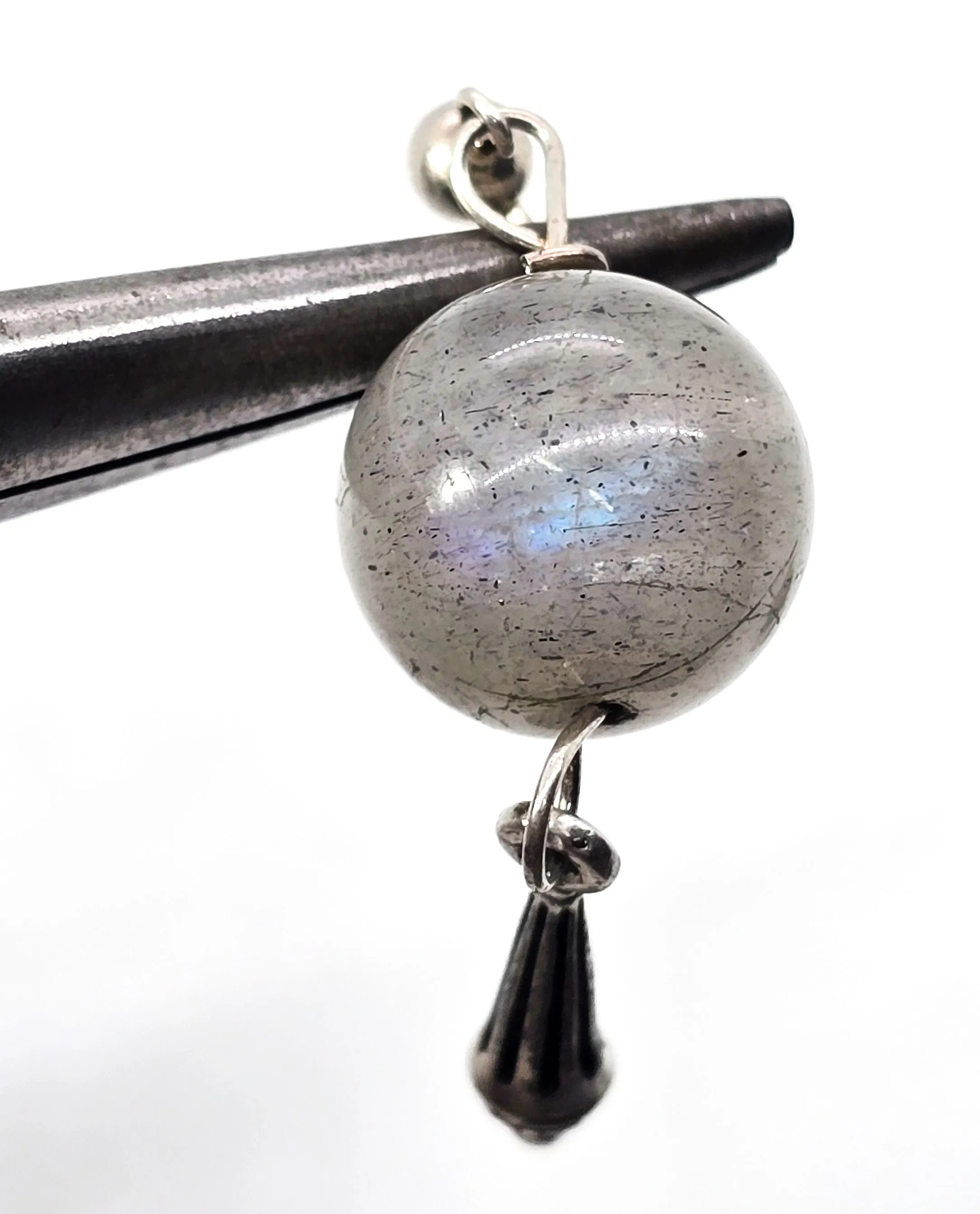 Sunset purple labradorite large 13.8mm beaded sterling silver drop earrings